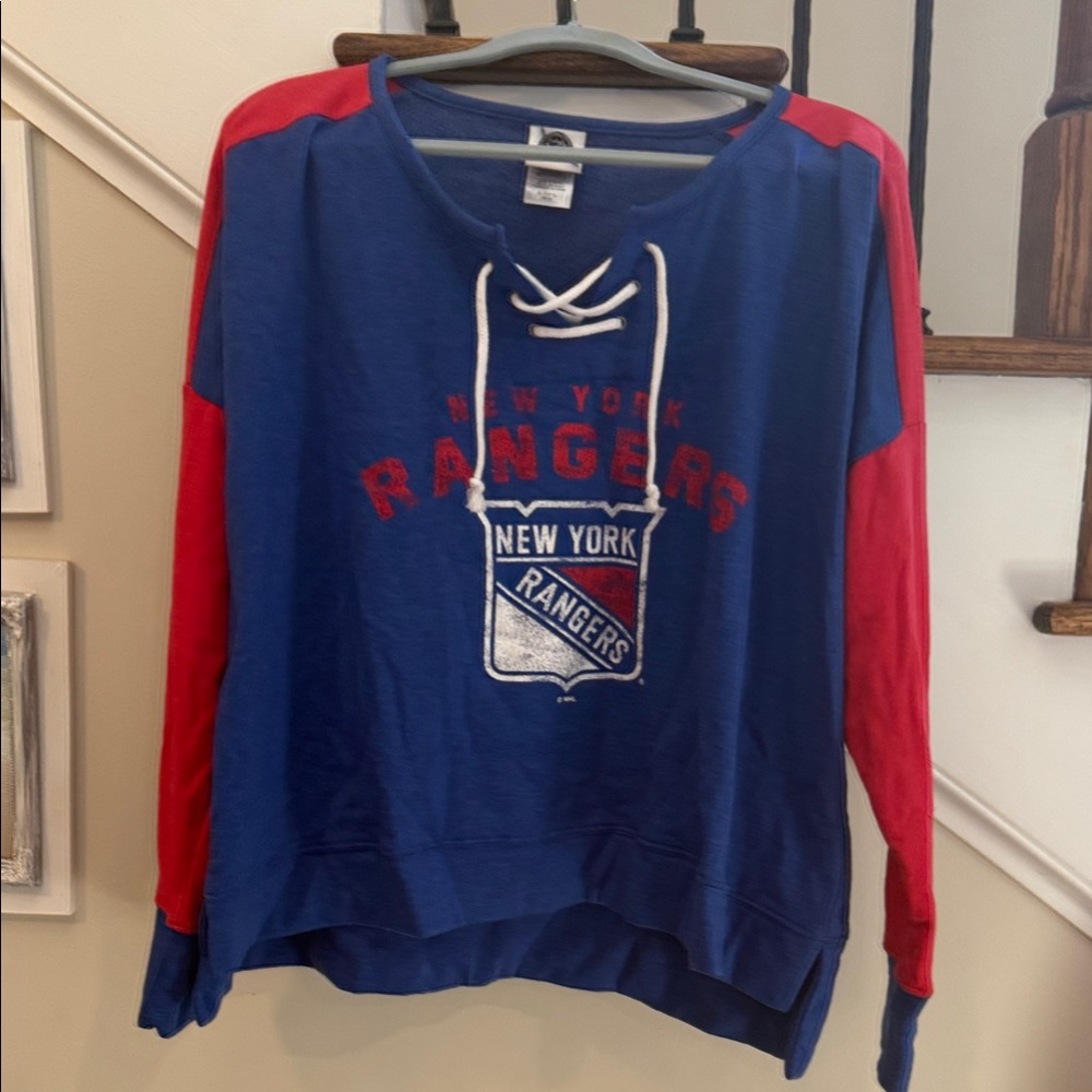 New York Rangers Blue and Red Long Sleeve Shirt XL